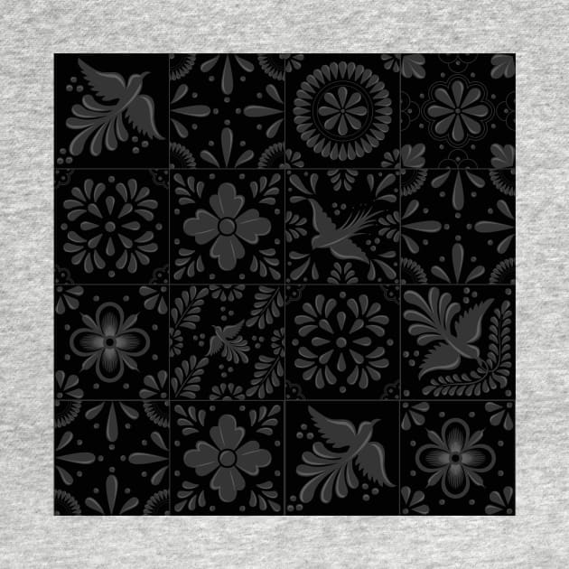 Mexican Black Talavera Tile Pattern by Akbaly by Akbaly